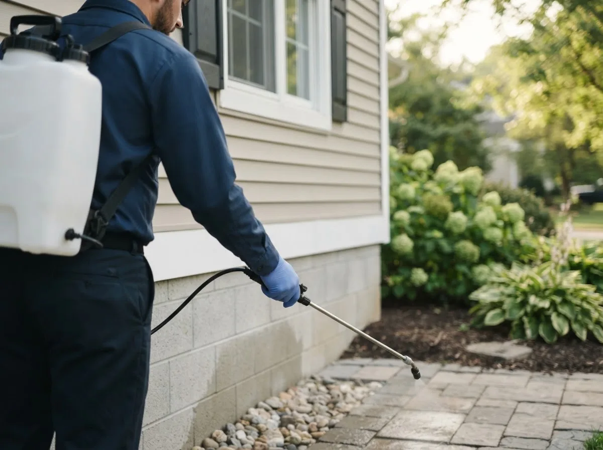 Pest control technician inspecting a home in Cavendish, VT